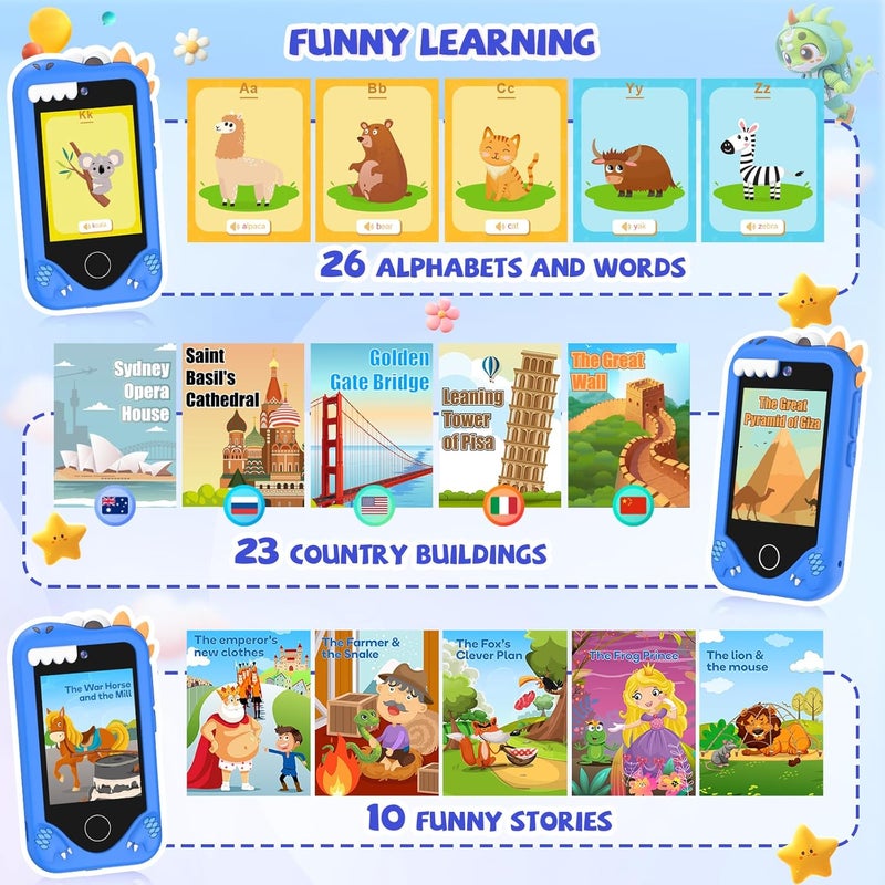 Yosfeng Kids Smart Phone for Girls Gifts - Toddler Christmas Birthday Gift for Age 3 4 5 6 Year Old, Kids Cell Phone Toy with Touchscreen, Dual Cameras, Learning, Kid Mp3 Player, Games with 32 GB Card - Image 5